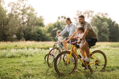 Family riding bicycles